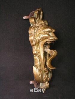 Ancienne sonnette de porte en bronze tete de lion langue articulée curiosité