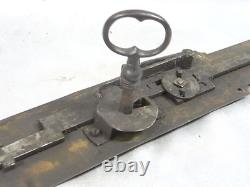 Antique Serrure 2 Point Fer Forge Bronze Porte Meuble Empire Restauration