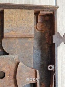 Antique énorme serrure verrou targette clenche cadenas porte fer forgé métal