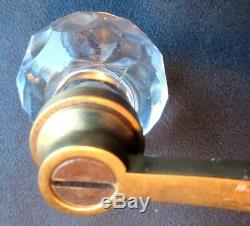 Belle poignée de porte bordelaise, 2 boules cristal taillé + bras en bronze doré