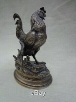 Bronze animalier argenté Cocq au lézard signé J. Moigniez 1835/1894