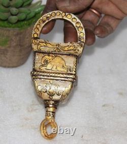 Cadenas à 3 clés en fer gaufré peint à l'ancienne, à collectionner