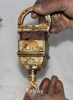 Cadenas à 3 clés en fer gaufré peint à l'ancienne, à collectionner
