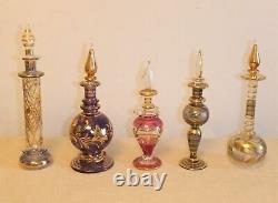 Collection De 5 Pochettes A Parfum Anciennes En Verre Souffle Egyptien