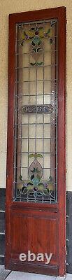 Devanture de mercerie 1900, 3 portes de magasin Art Nouveau en bois et vitraux