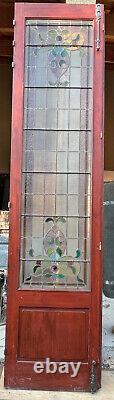 Devanture de mercerie 1900, 3 portes de magasin Art Nouveau en bois et vitraux