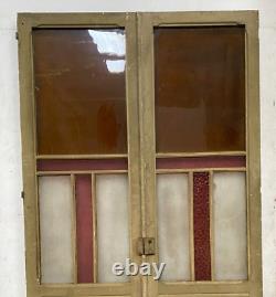 Double portes de passage en verre et sapin patiné XX siècle