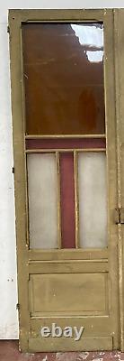 Double portes de passage en verre et sapin patiné XX siècle