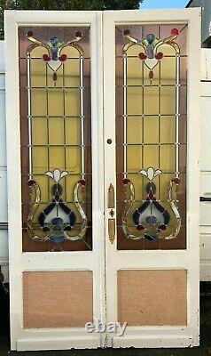 Double portes de passage en vitrail Art Déco XX siècle