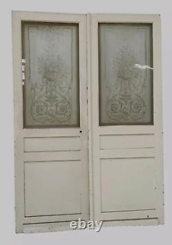 Double portes de séparation en verre gravé XX siècle