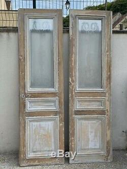Double portes vitres gravées sablées anciennes