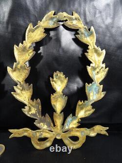 Grand bronze d'ornement style Louis XVI noeud couronne XIXéme paire