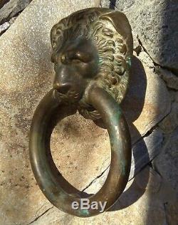 Grande Heurtoir de porte en bronze, Tete de Lion, XIXeme, 20cm, 1,17kg