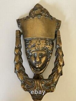 Heurtoir de porte Victorien en laiton Dieu Grec Visage Grand Dionysos Bacchus