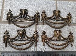 LOT de 4 ANCIENNES POIGNÉES DE MEUBLE, TIROIR, COMMODE bronze ou laiton