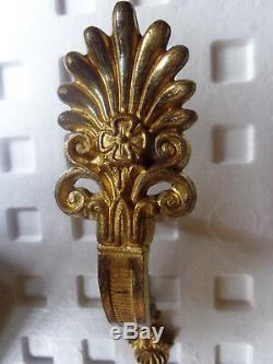 Paire d'anciens supports de tringle a rideau +10 anneaux st. Empire bronze doré