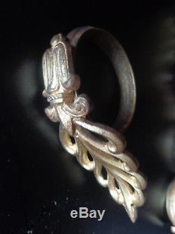 Paire d'anciens supports de tringle a rideau + 10 anneaux st. Empire bronze doré