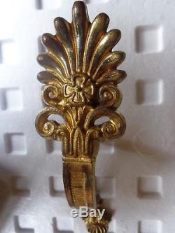 Paire d'anciens supports de tringle a rideau +10 anneaux st. Empire bronze doré