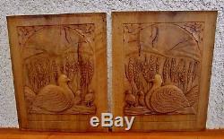 Paire de panneaux de portes anciens -canards-bois sculpté massif- carved wood