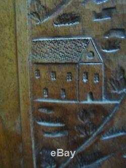 Paire de panneaux de portes anciens -hérons-bois sculpté massif- carved wood