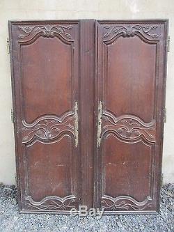 Paire de porte sculptée en chêne de placard d'armoire ancienne 19éme