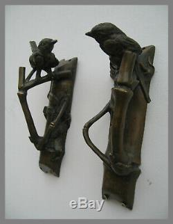 Poignée paire bronze porte oiseau design decoration maison art animalier