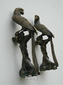 Poignée paire bronze porte perroquet design decoration maison art animalier