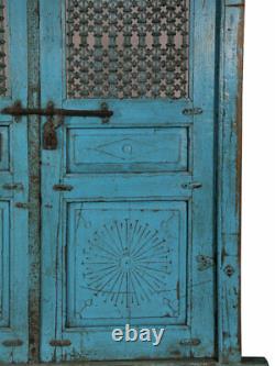 Porte Indienne Bleue Ancienne Piece et Patine d'Origine Tete de Lit 154x7x228cm