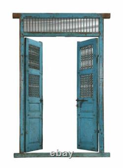 Porte Indienne Bleue Ancienne Piece et Patine d'Origine Tete de Lit 154x7x228cm