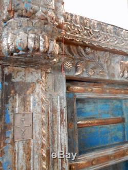 Porte Indienne Haveli Ancienne Teck Piece et Patine Origine 145x25x215cm Inde