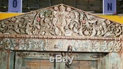 Porte Indienne Krishna Sculptee Ancienne Patine d'Origine Vieux Teck 145x15x250