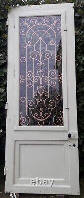 Porte d'entrée 264x99cm noyer chêne grille fer forgé panneau vitré ouvrant