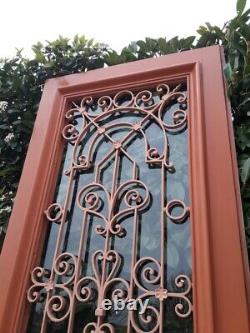 Porte d'entrée 264x99cm noyer chêne grille fer forgé panneau vitré ouvrant