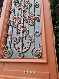 Porte d'entrée 264x99cm noyer chêne grille fer forgé panneau vitré ouvrant