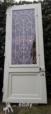Porte d'entrée 264x99cm noyer chêne grille fer forgé panneau vitré ouvrant
