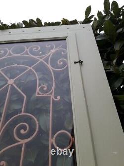 Porte d'entrée 264x99cm noyer chêne grille fer forgé panneau vitré ouvrant
