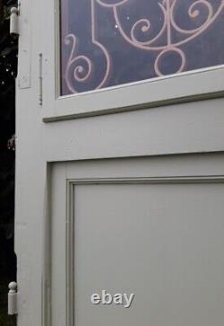 Porte d'entrée 264x99cm noyer chêne grille fer forgé panneau vitré ouvrant