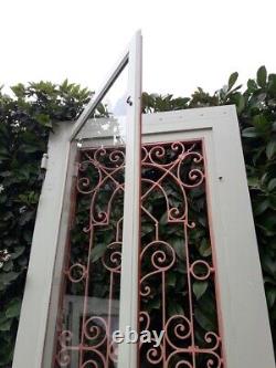 Porte d'entrée 264x99cm noyer chêne grille fer forgé panneau vitré ouvrant