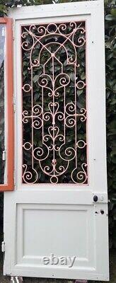 Porte d'entrée 264x99cm noyer chêne grille fer forgé panneau vitré ouvrant