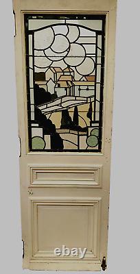 Porte de passage en bois et vitrail Art Déco XX siècle