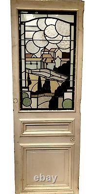 Porte de passage en bois et vitrail Art Déco XX siècle