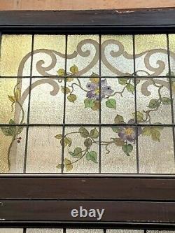 Porte et imposte en vitraux Art Déco début XX siècle Décor floral