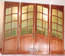 Porte verrière artisanale merisier massif 4 pans vitrées verres soufflés
