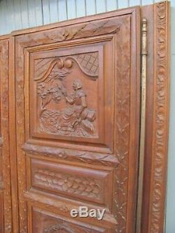 Portes anciennes bois sculpté placard armoire séparation XIXeme Bretagne