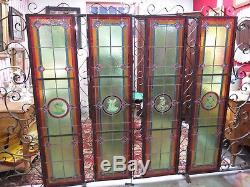 Portes / grilles de séparation en fer forgé avec 4 vitraux XIX ème, travail 1970