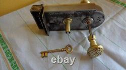 Serrure Acier Et Bronze + Gache Acier Niii Ar Avec Clef Et Paire Poignees